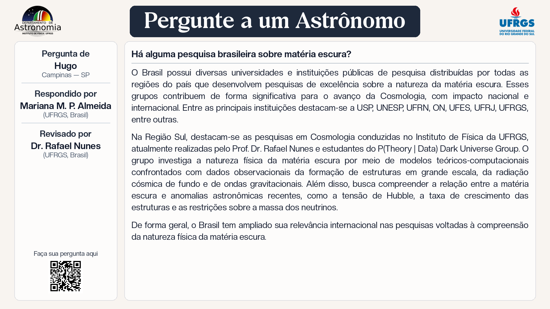 Há alguma pesquisa brasileira sobre matéria escura?
