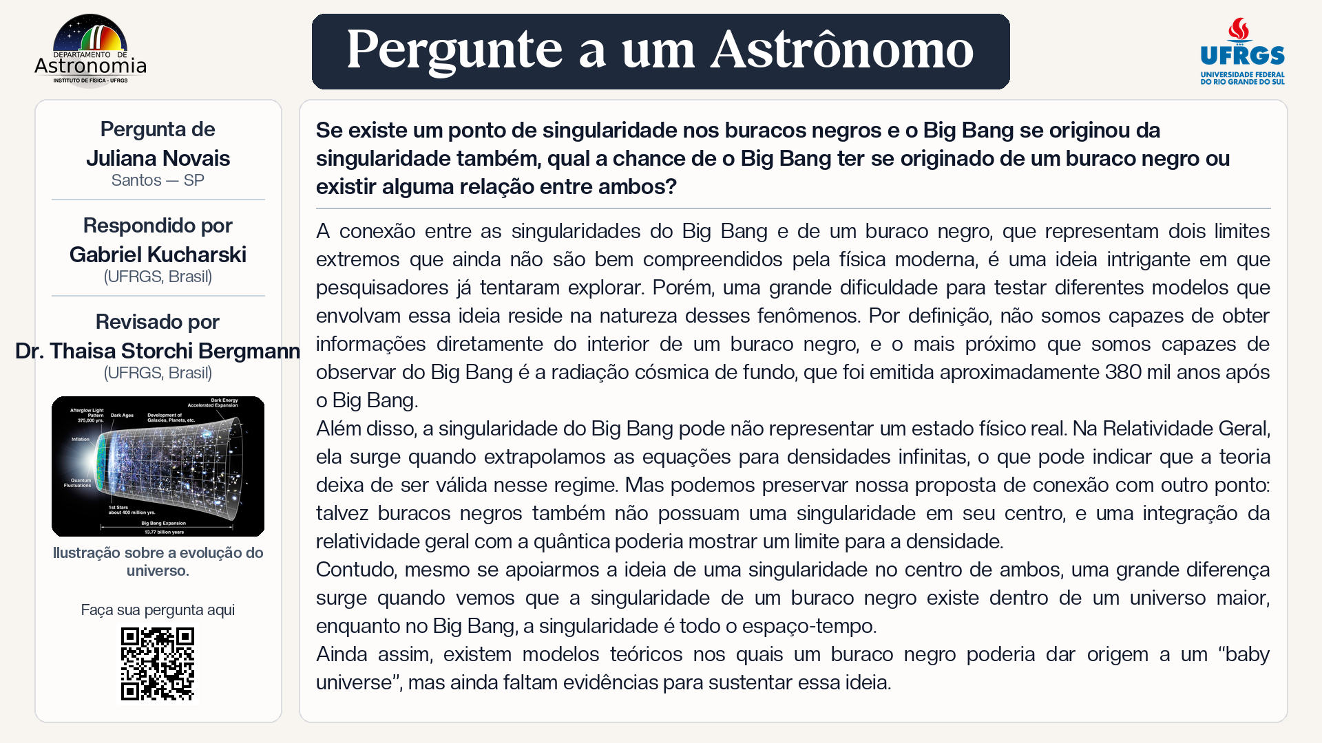 Se existe um ponto de singularidade nos buracos negros e o Big Bang se originou da singularidade também, qual a chance de o Big Bang ter se originado de um buraco negro ou existir alguma relação entre ambos?